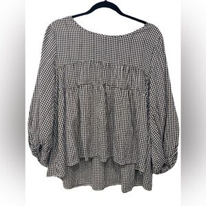 Max Studio Gingham Black and White Tiered Long Sleeve Blouse Women's Size Large